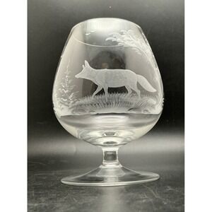 Vintage Etched Crystal Cognac/Brandy Glass, Fox Wildlife Hunting Scene